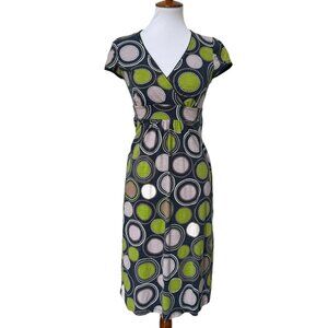 BODEN Cotton Slub Polka Dot Faux Wrap Circles Surplice A line Dress Size 4